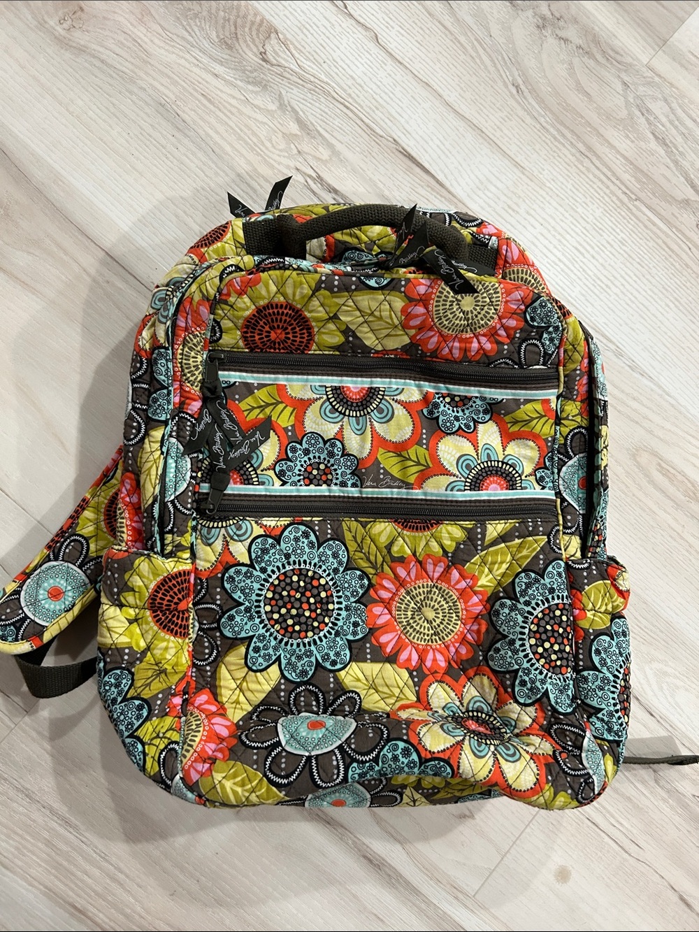 Vera Bradley Floral Quilted Backpack in Yellow, Teal & Coral